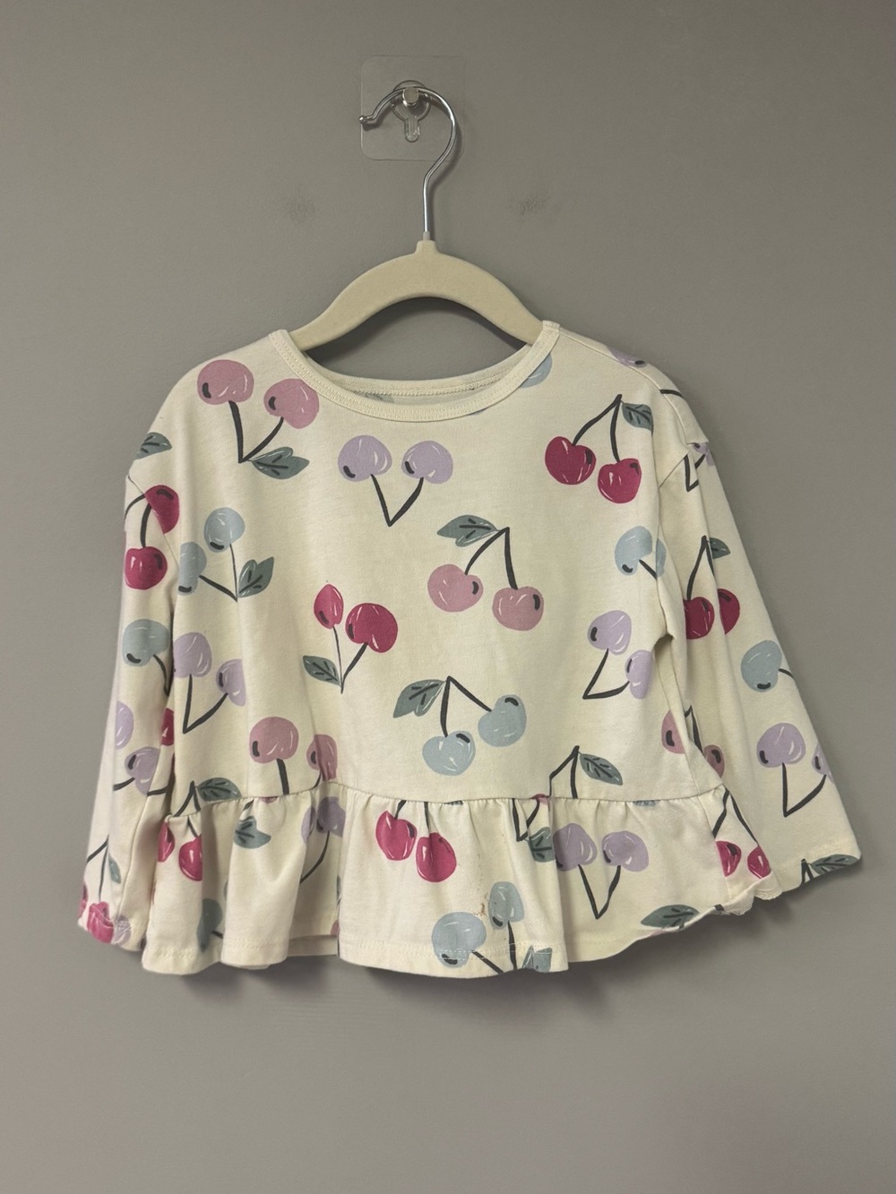 Carter's Cream Long-Sleeve Cherry Ruffle Hem Top